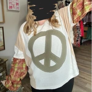 PEACE & PLAID Patched Knit Top, NWT, S (Runs BIG), ADORABLE!!